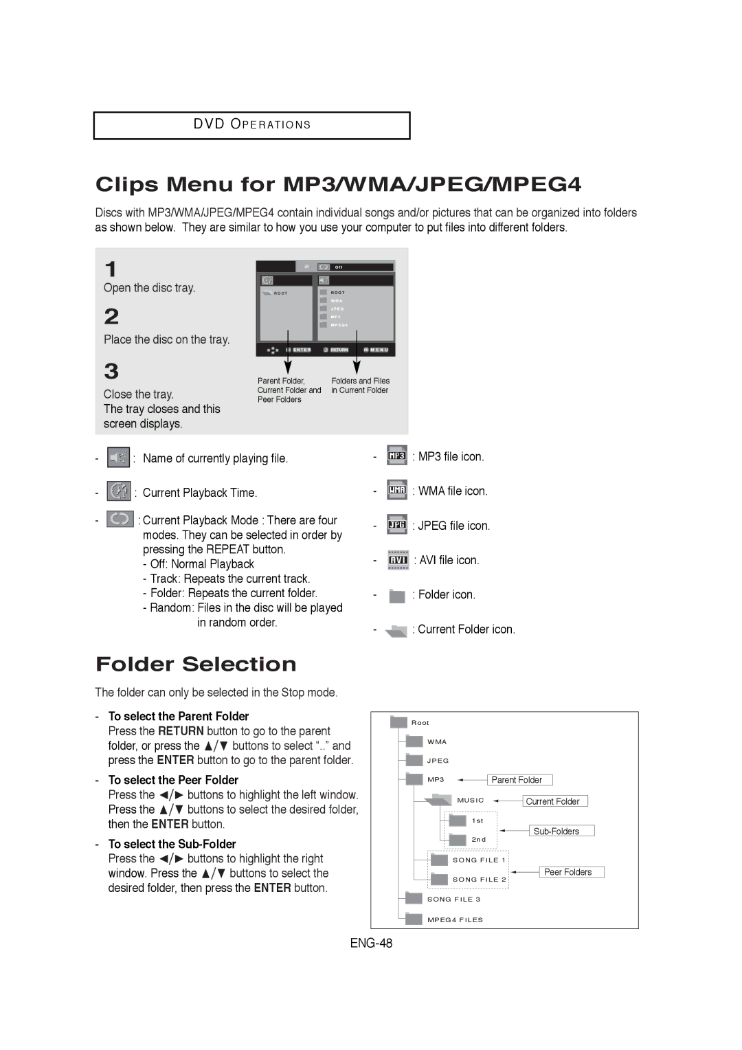 Samsung V6700-XAC, AK68-01304A, 20070205090323359 Clips Menu for MP3/WMA/JPEG/MPEG4, Folder Selection, ENG-48 