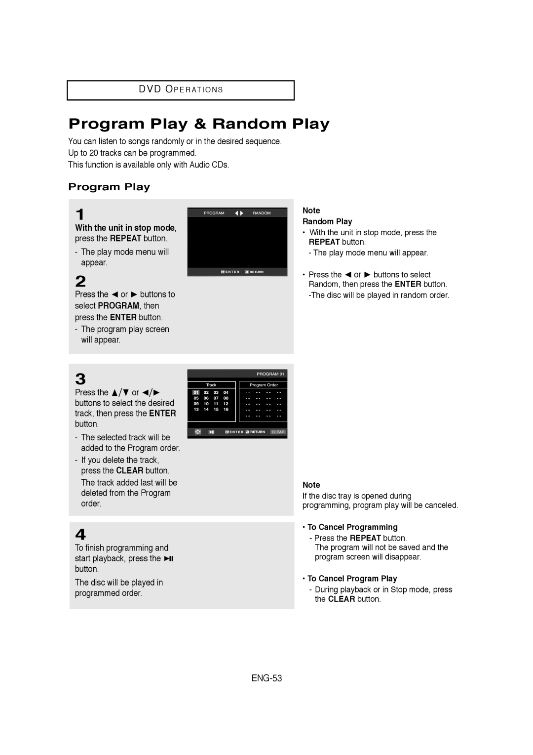 Samsung AK68-01304A, V6700-XAC, 20070205090323359 instruction manual Program Play & Random Play, ENG-53 