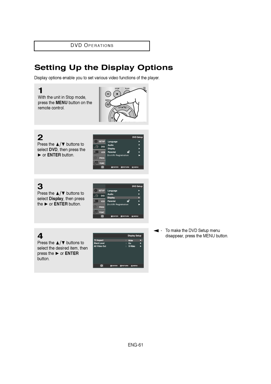 Samsung AK68-01304A, V6700-XAC, 20070205090323359 instruction manual Setting Up the Display Options, ENG-61 