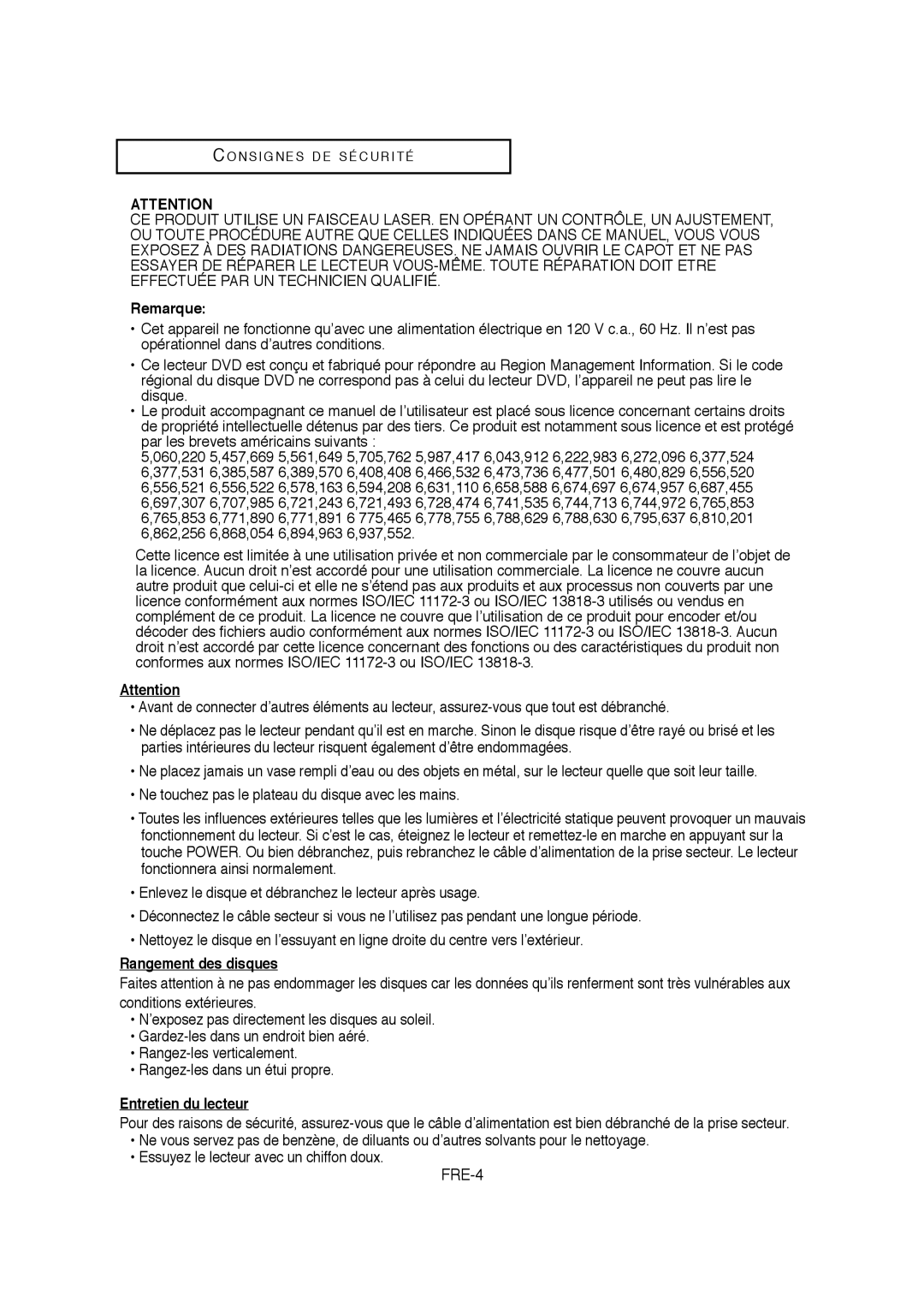 Samsung V6700-XAC, AK68-01304A, 20070205090323359 instruction manual Remarque, Rangement des disques, Entretien du lecteur 