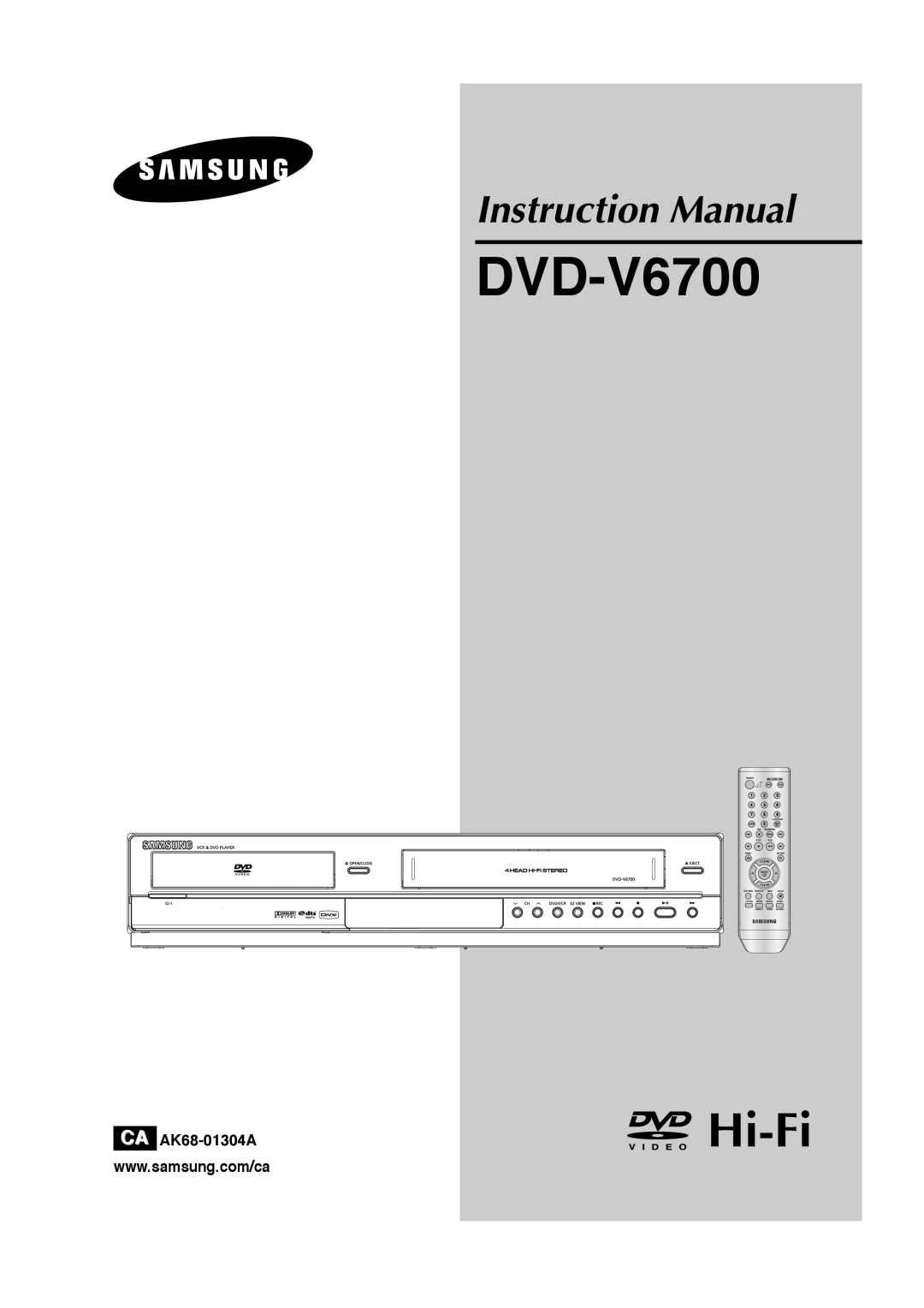 Samsung V6700-XAC, 20070205090323359 instruction manual DVD-V6700, Instruction Manual, CA AK68-01304A 