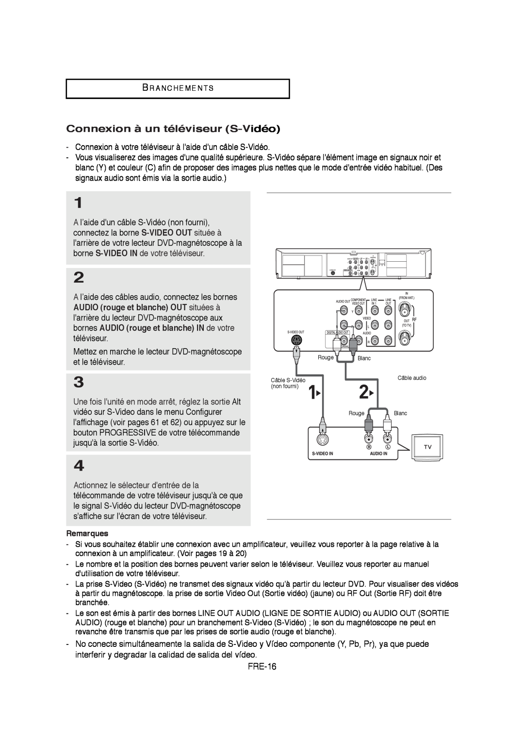 Samsung V6700-XAC, AK68-01304A, 20070205090323359 instruction manual Connexion à un téléviseur S-Vidéo, FRE-16 