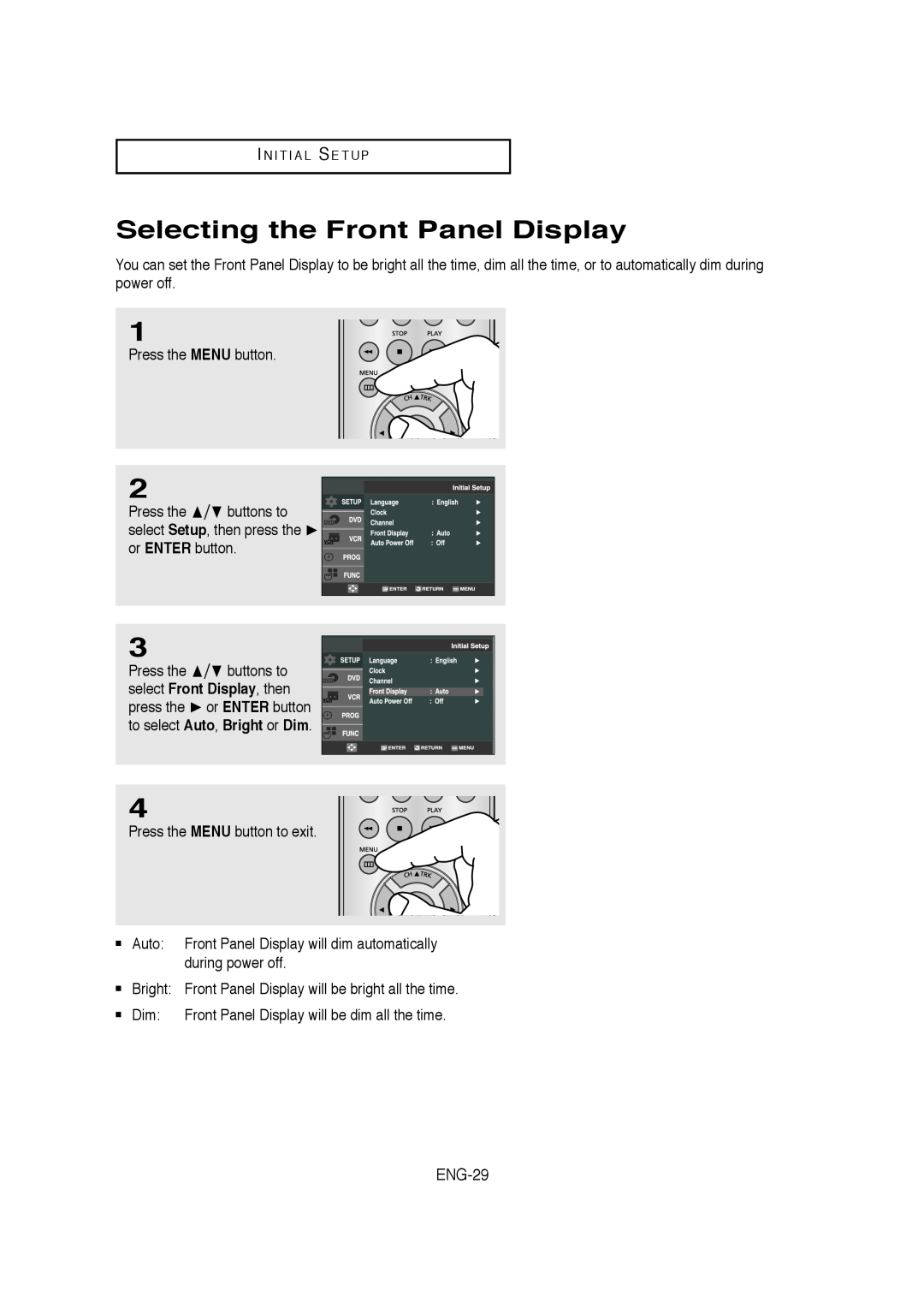 Samsung AK68-01304A, V6700-XAC, 20070205090323359 instruction manual Selecting the Front Panel Display, ENG-29 