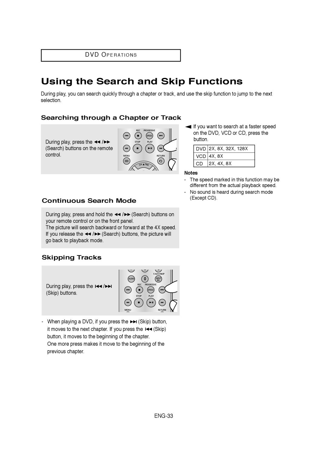 Samsung AK68-01304A Using the Search and Skip Functions, Searching through a Chapter or Track, Continuous Search Mode 