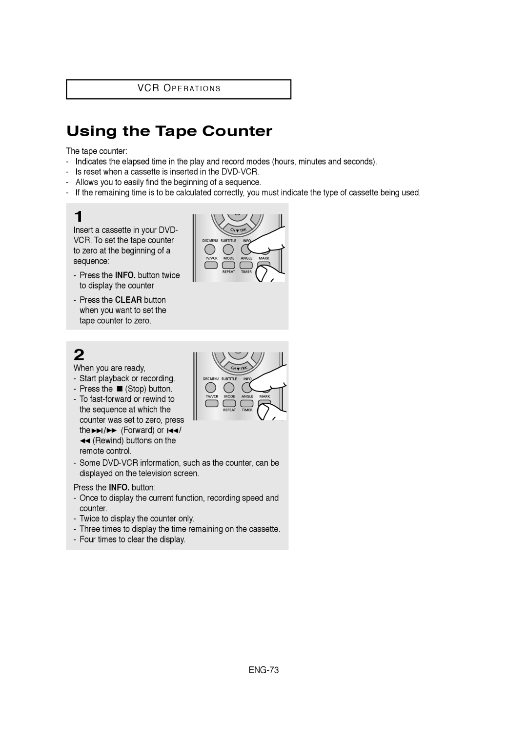 Samsung AK68-01304A, V6700-XAC, 20070205090323359 instruction manual Using the Tape Counter, ENG-73 