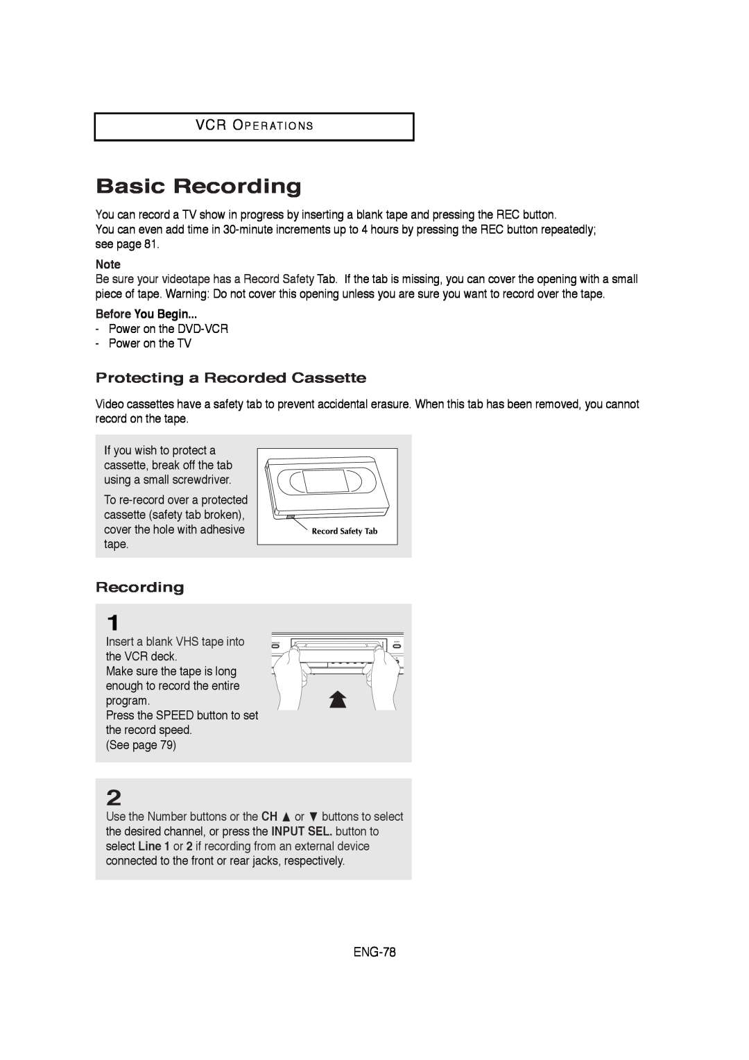 Samsung V6700-XAC, AK68-01304A, 20070205090323359 Basic Recording, Protecting a Recorded Cassette, Before You Begin 
