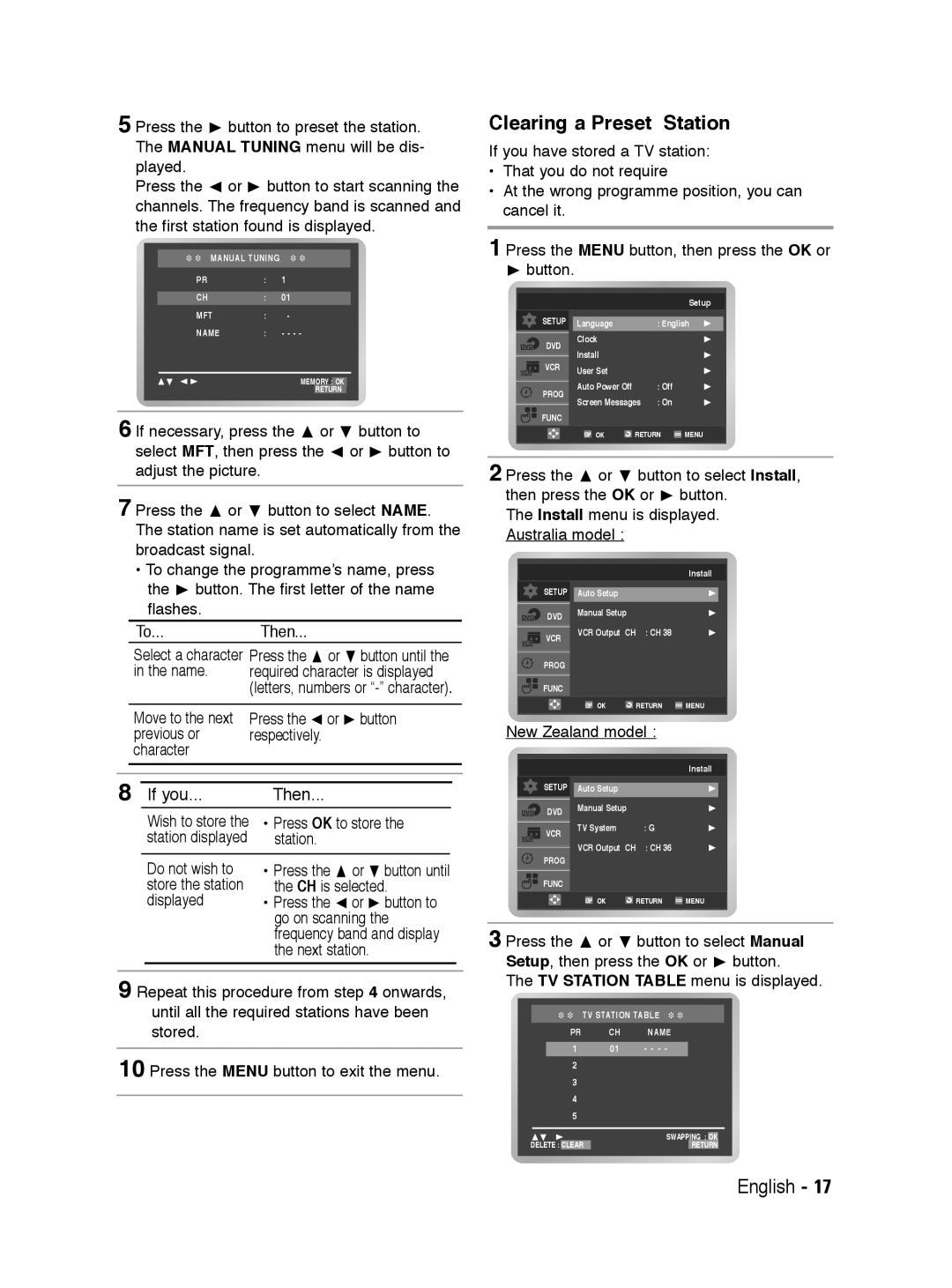 Samsung V6700 user manual Clearing a Preset Station 