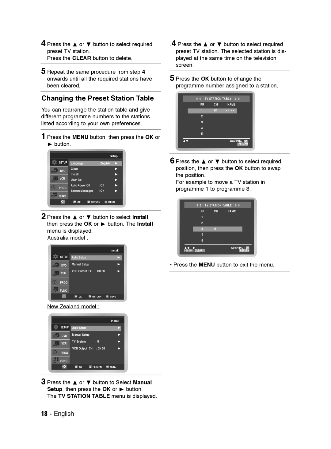 Samsung V6700 user manual Changing the Preset Station Table 