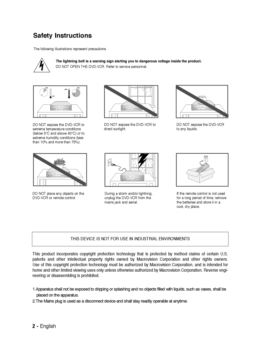 Samsung V6700 user manual Safety Instructions, Do not Open the DVD-VCR. Refer to service personnel 