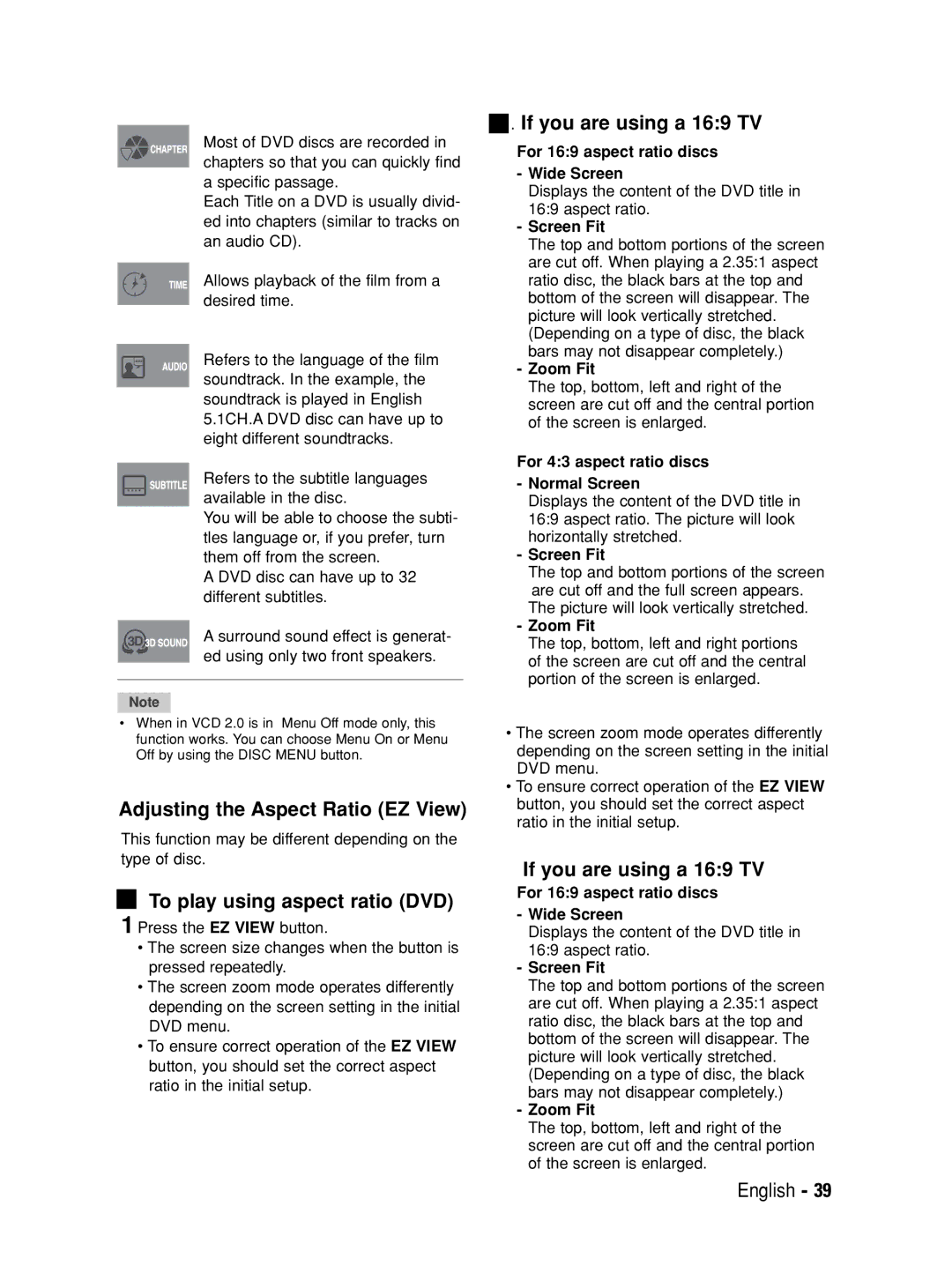 Samsung V6700 user manual Adjusting the Aspect Ratio EZ View, To play using aspect ratio DVD, If you are using a 169 TV 