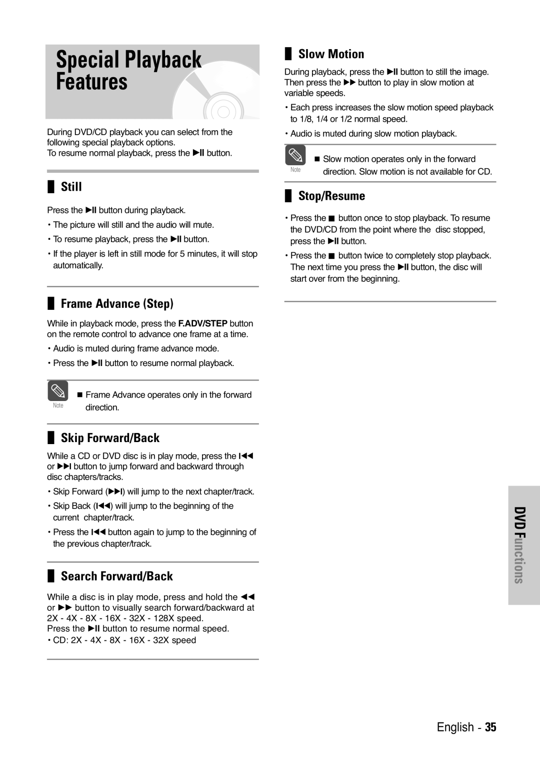 Samsung V6500K, V7000K user manual Special Playback Features 