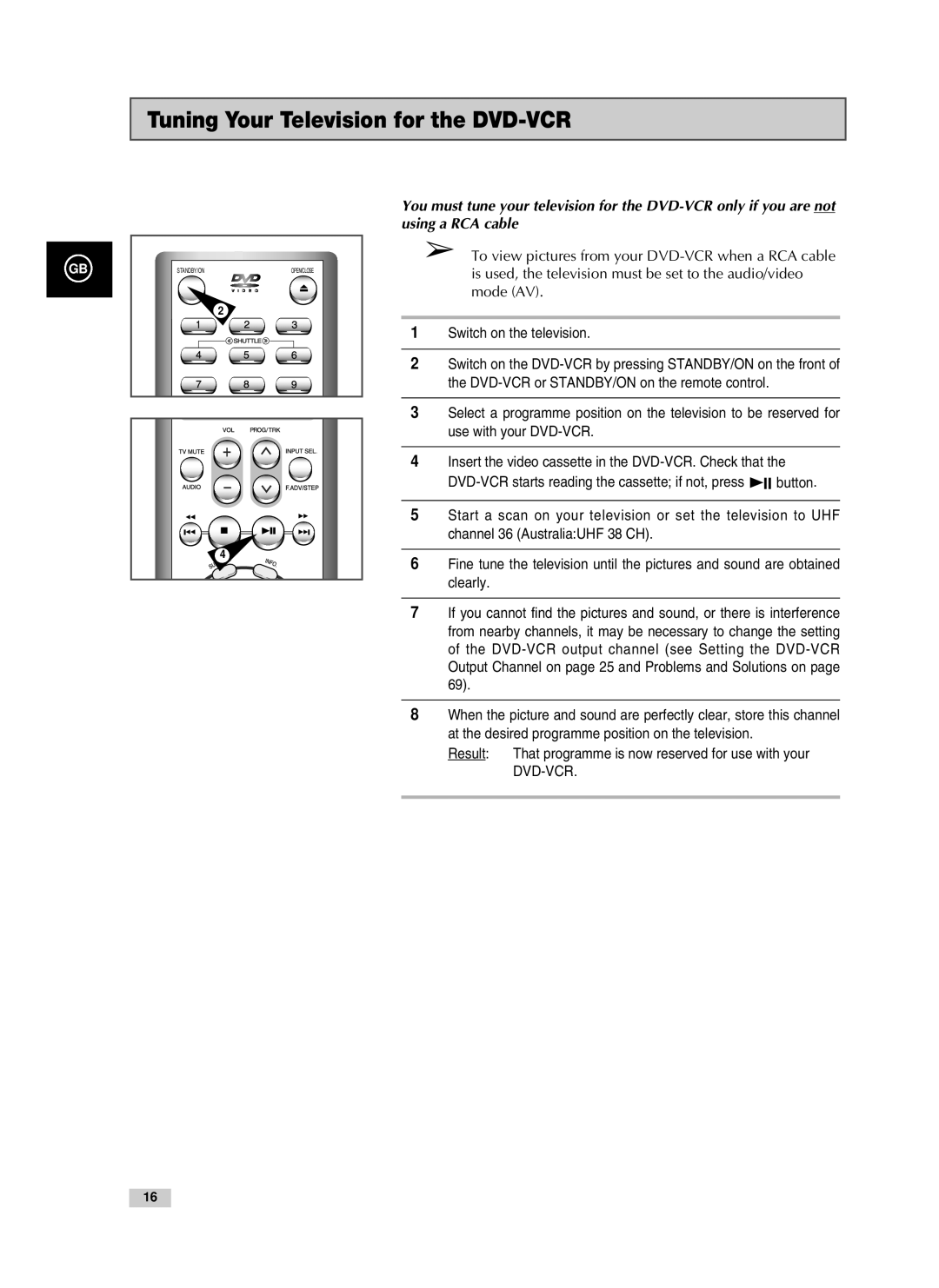 Samsung V70, V85, V80 instruction manual Tuning Your Television for the DVD-VCR 