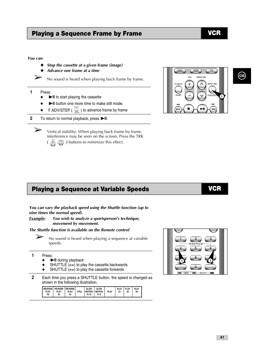 Samsung V80, V85, V70 No sound is heard when playing back frame by frame Press, Buttons to minimize this effect 