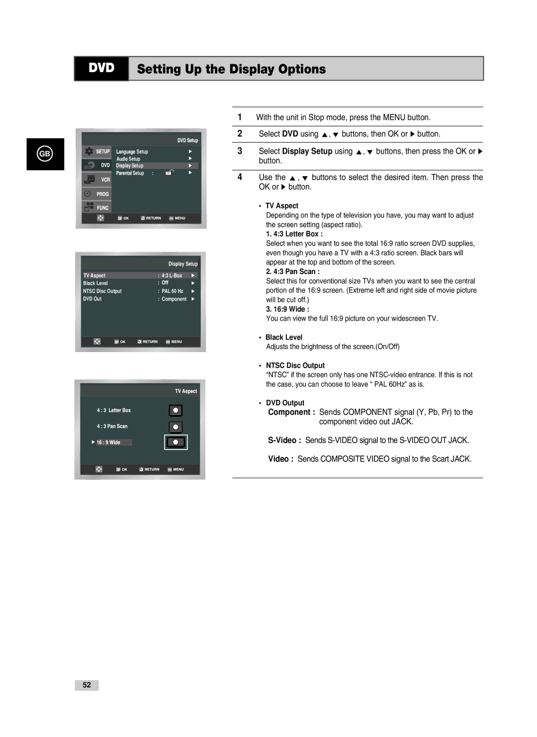 Samsung V70, V85, V80 instruction manual Setting Up the Display Options, OK or Button 