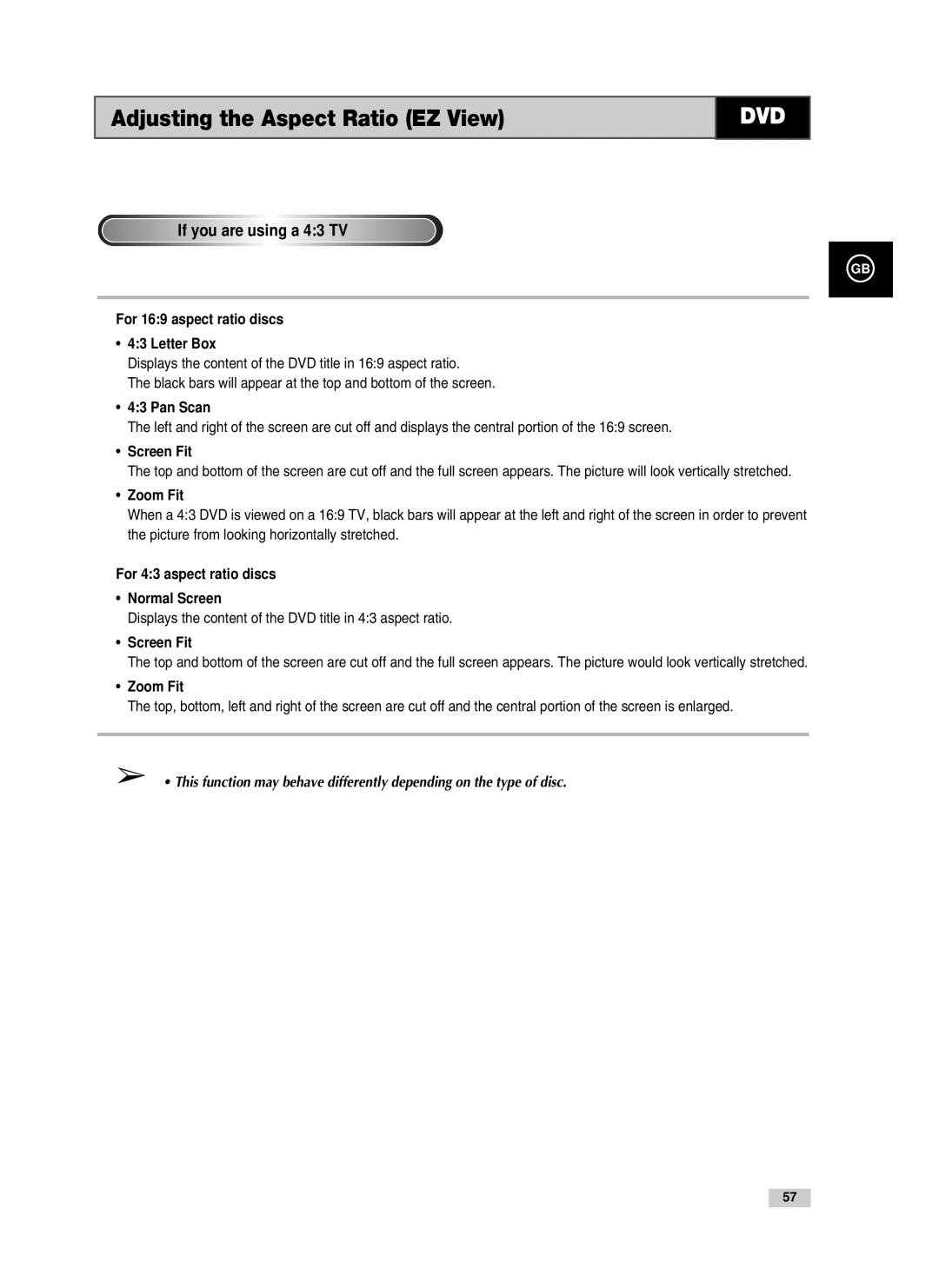 Samsung V85, V70, V80 instruction manual If you are using a 43 TV, For 169 aspect ratio discs Letter Box, Pan Scan 