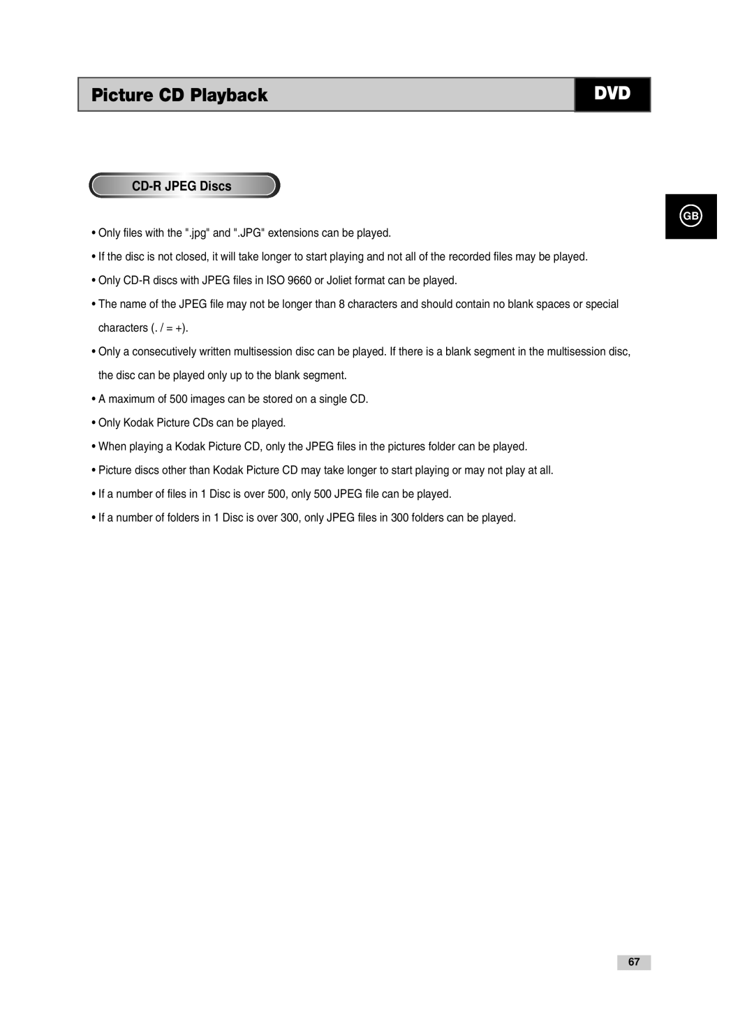 Samsung V70, V85, V80 instruction manual CD-R Jpeg Discs 