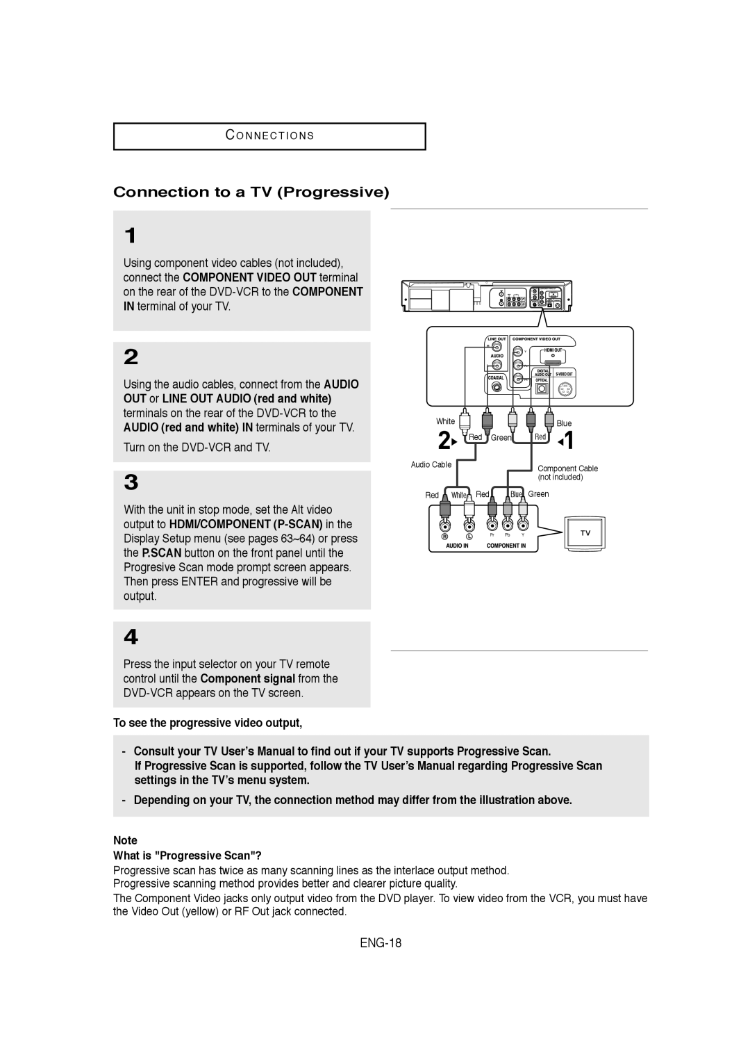 Samsung AK68-00956L/01, V9650-XAC, 20060509084435281 instruction manual Connection to a TV Progressive, ENG-18 