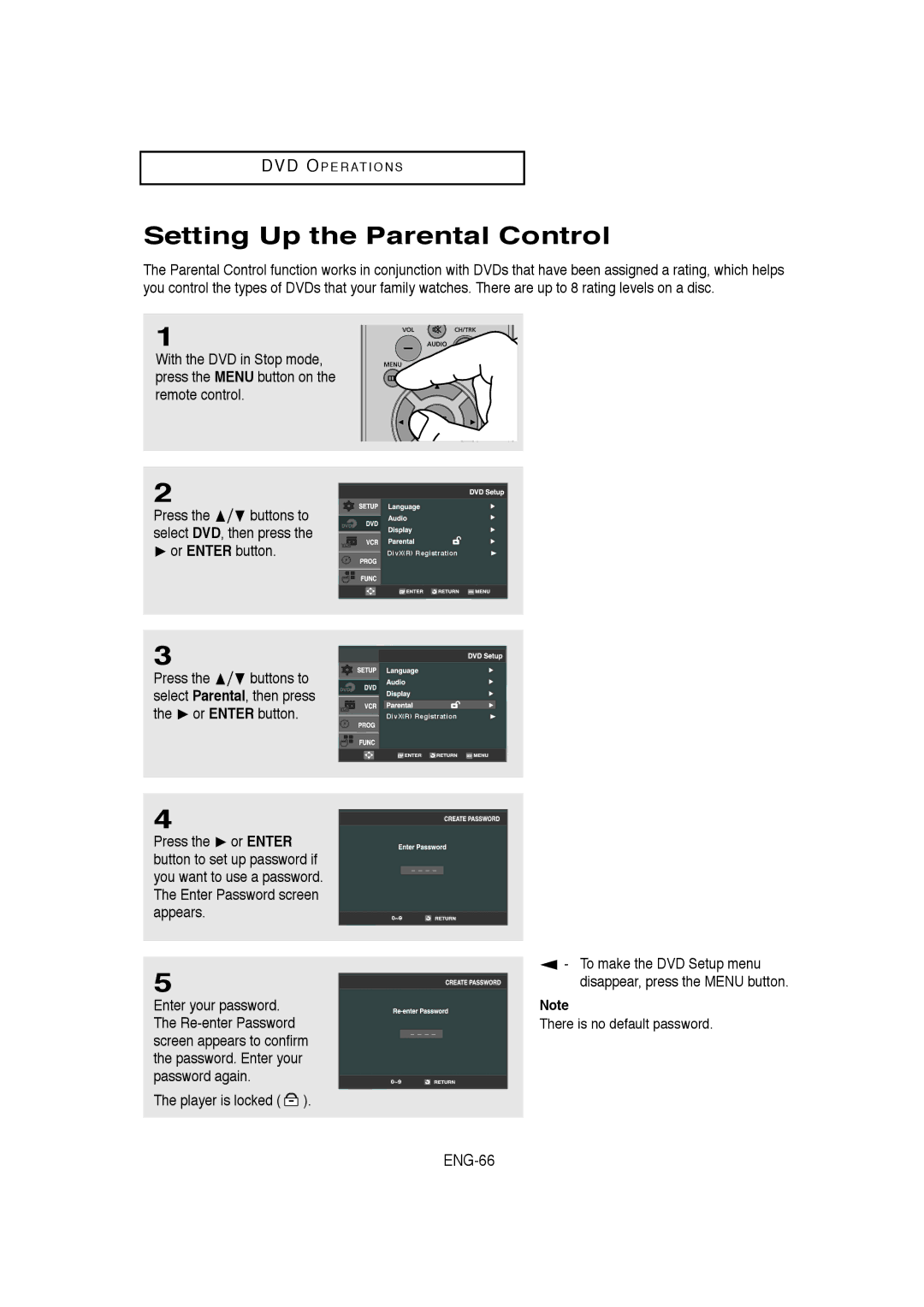 Samsung AK68-00956L/01, V9650-XAC, 20060509084435281 Setting Up the Parental Control, ENG-66, Appears.0~9, Player is locked 