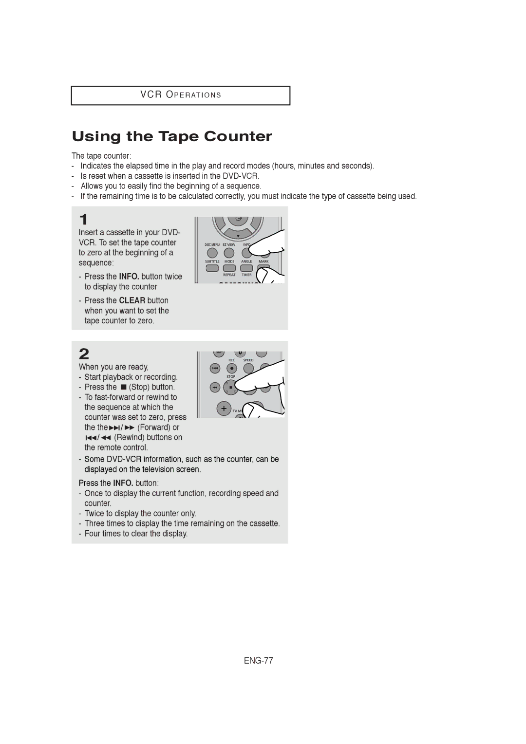 Samsung 20060509084435281, V9650-XAC, AK68-00956L/01 instruction manual Using the Tape Counter, ENG-77, When you are ready 