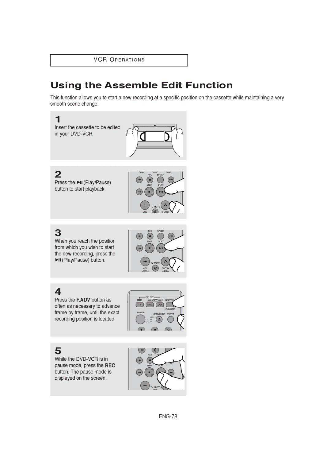 Samsung AK68-00956L/01, V9650-XAC, 20060509084435281 instruction manual Using the Assemble Edit Function, ENG-78 