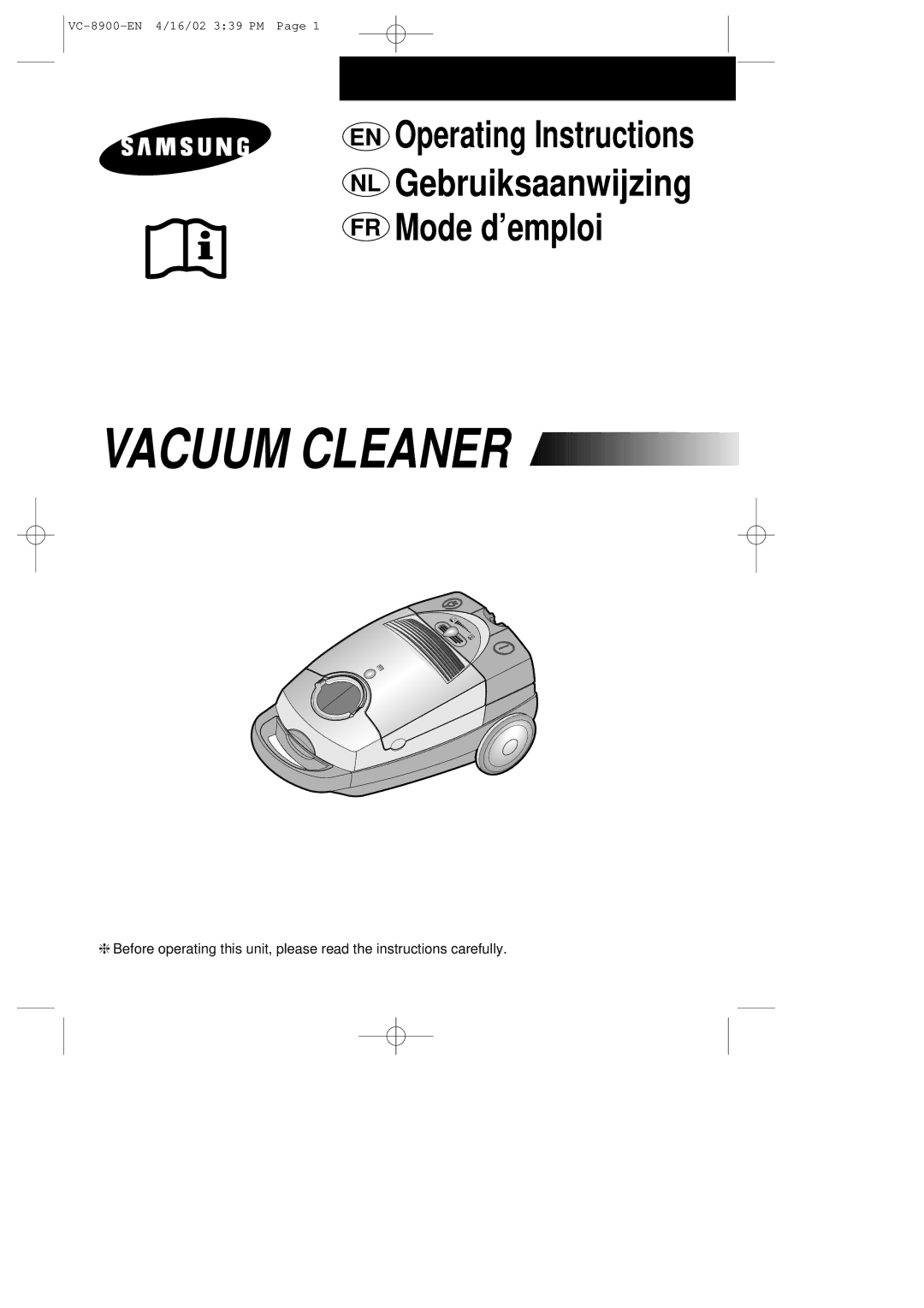 Samsung VC8930EN3S/XEN, VC-8930E, VC8930ET3D/KBW, VC8930ET3S/XEN, VC8930ET3D/SBW, VC8930ET3D/XEV manual Vacuum Cleaner 