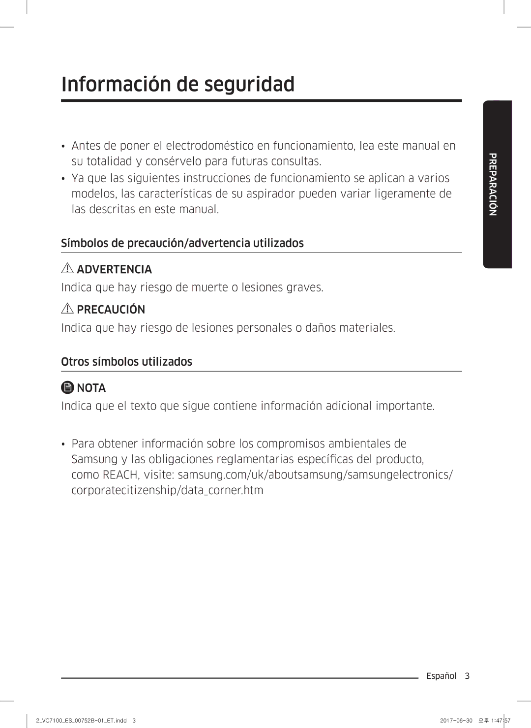 Samsung VC04K71G0HC/ET, VC05K71F0HB/ET manual Información de seguridad 