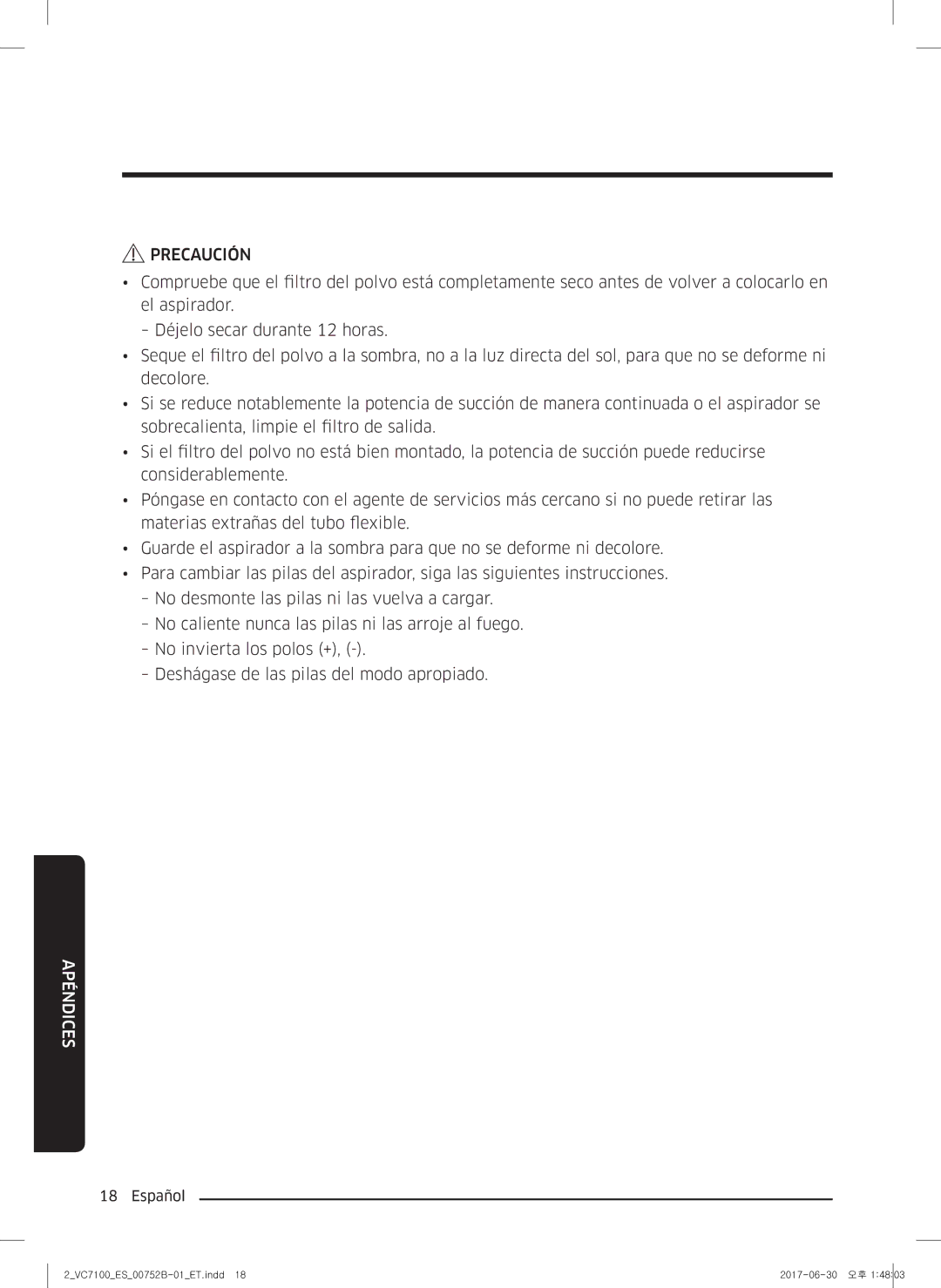 Samsung VC05K71F0HB/ET, VC04K71G0HC/ET manual Apéndices 