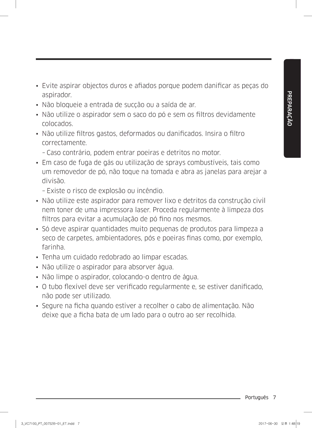 Samsung VC04K71G0HC/ET, VC05K71F0HB/ET manual Preparação 