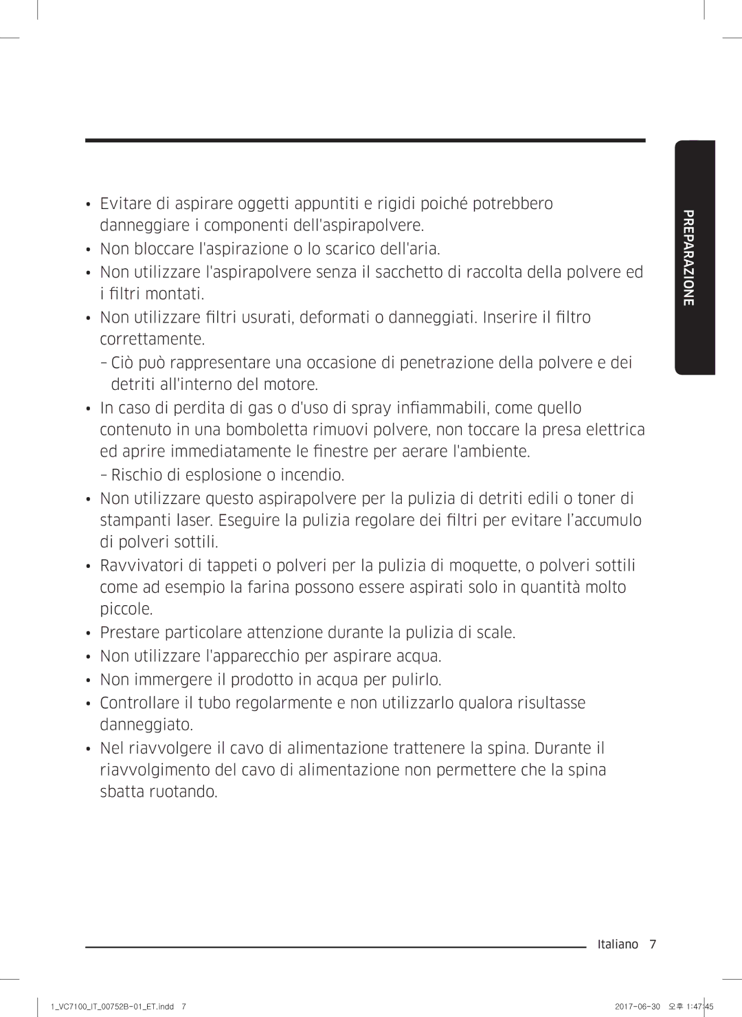 Samsung VC04K71G0HC/ET, VC05K71F0HB/ET manual Preparazione 