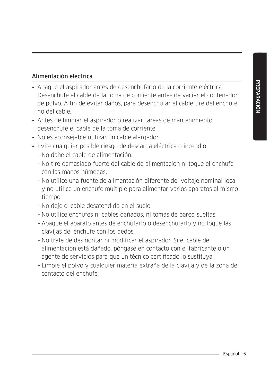 Samsung VC04K71G0HC/ET, VC05K71F0HB/ET manual Preparación 