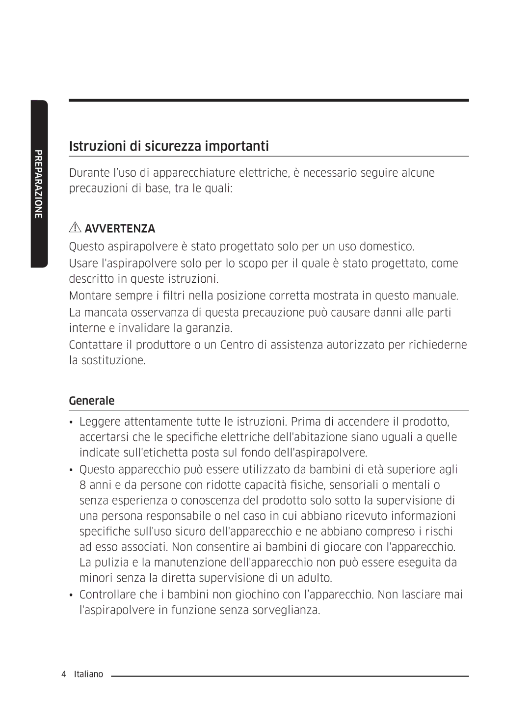 Samsung VC05K71F0HB/ET, VC04K71G0HC/ET manual Istruzioni di sicurezza importanti 