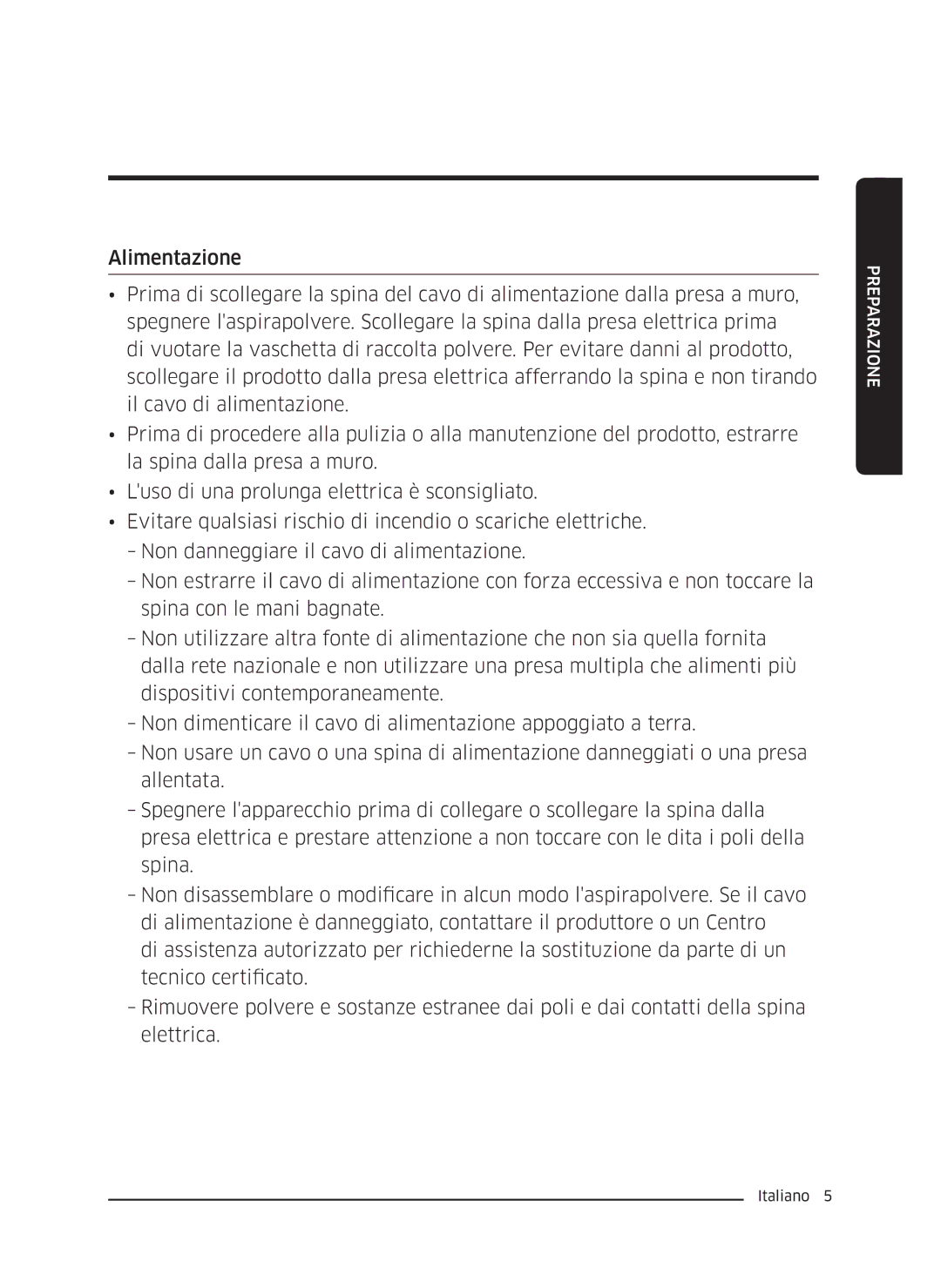 Samsung VC04K71G0HC/ET, VC05K71F0HB/ET manual Preparazione 