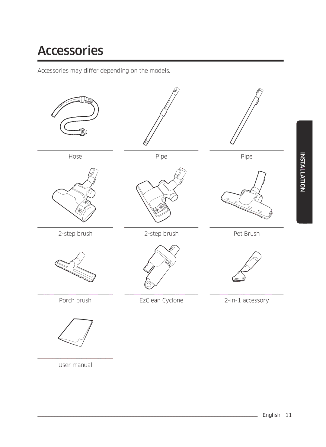 Samsung VC05M25E0WB/EE manual Accessories 