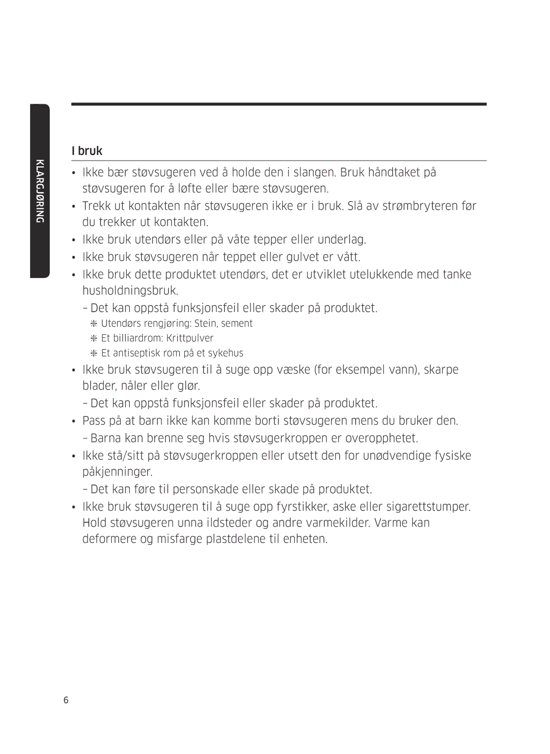 Samsung VC05M25E0WB/EE manual Klargjøring 