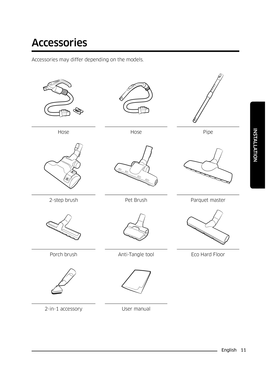 Samsung VC05M3110VB/EE manual Accessories 