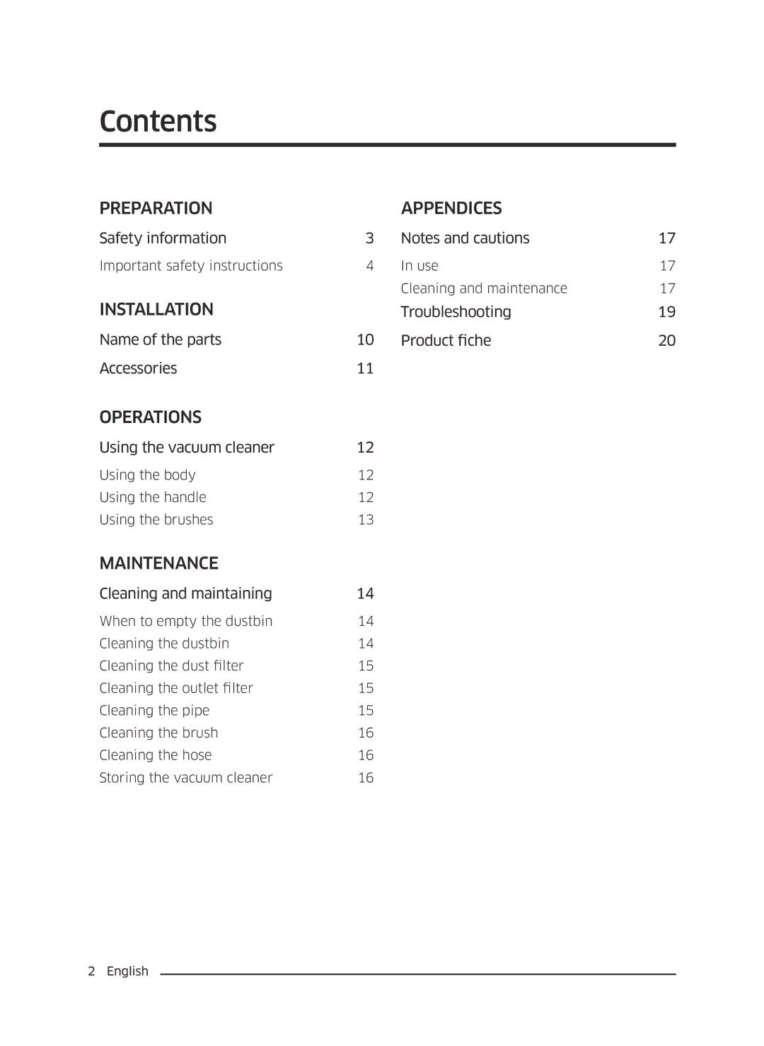 Samsung VC05M3110VB/EE manual Contents 