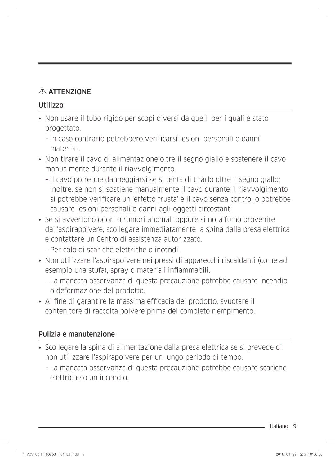 Samsung VC05M31C0HG/ET manual Attenzione 