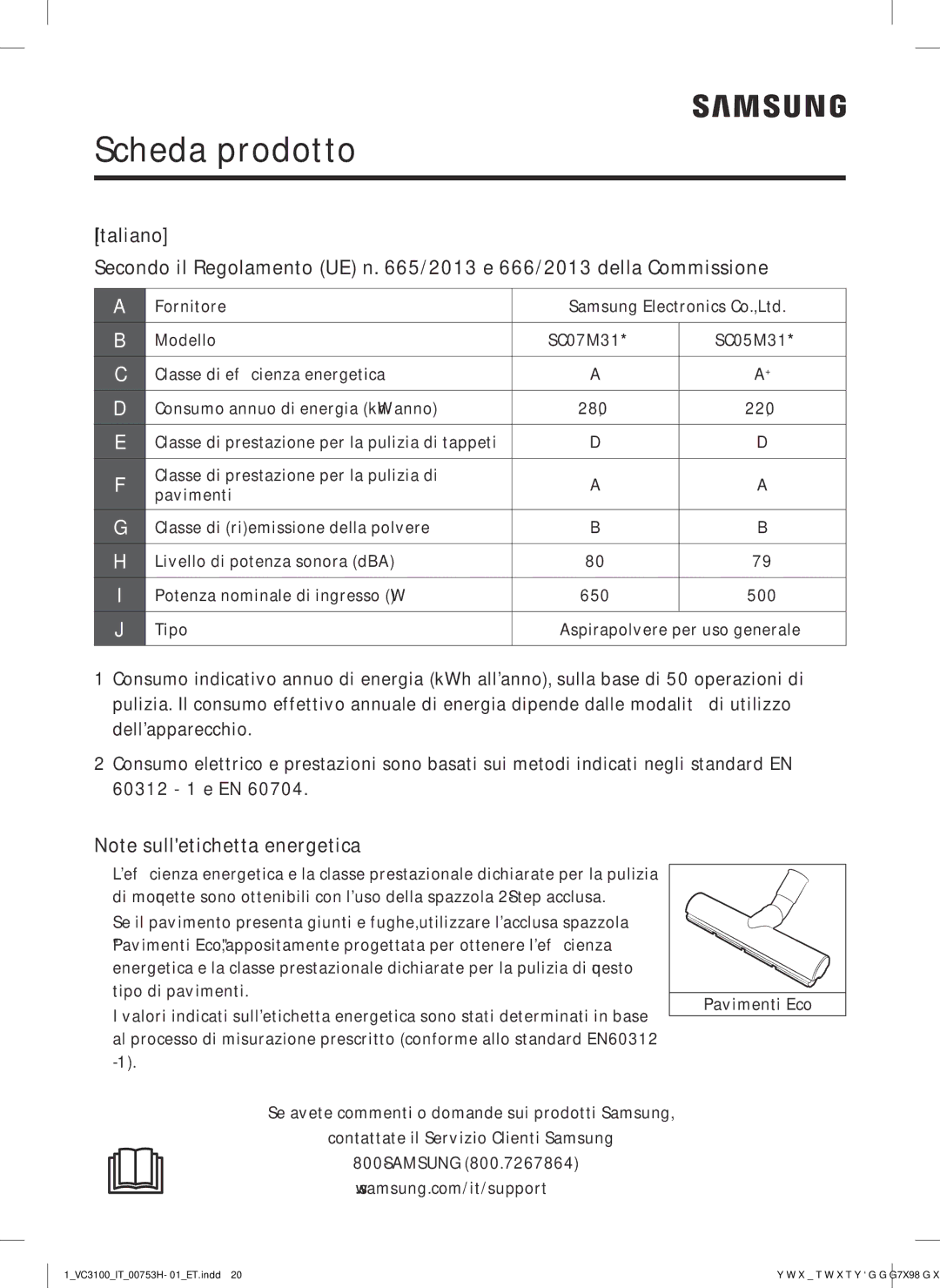 Samsung VC05M31C0HG/ET manual Scheda prodotto 