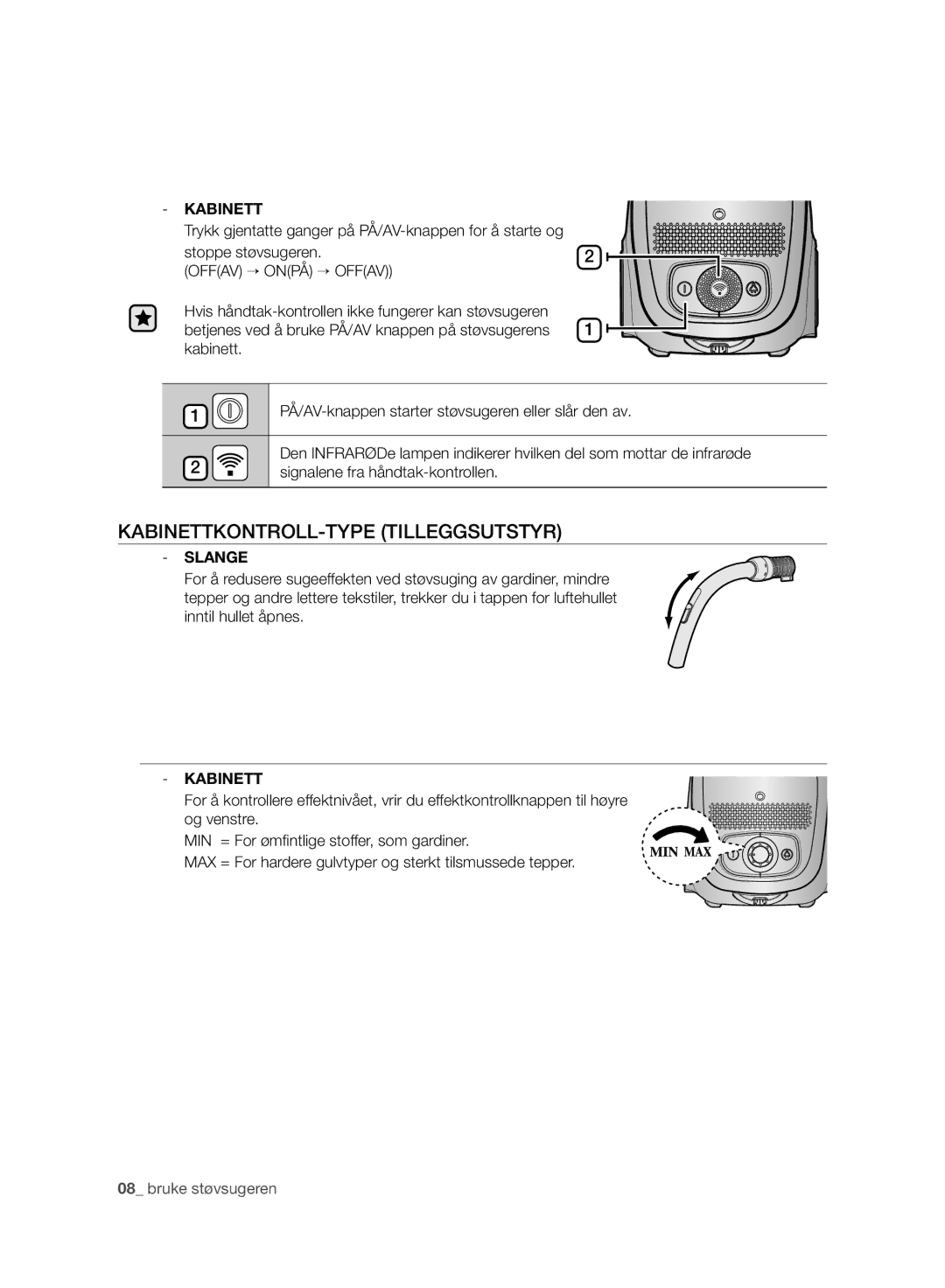 Samsung VC08QHNJGGT/EE, VC05RVNJGWQ/EE, VC24AHNJGGT/EE, VC08QHNJGBB/EE manual KABINETTKONTROLL-TYPE Tilleggsutstyr, Kabinett 