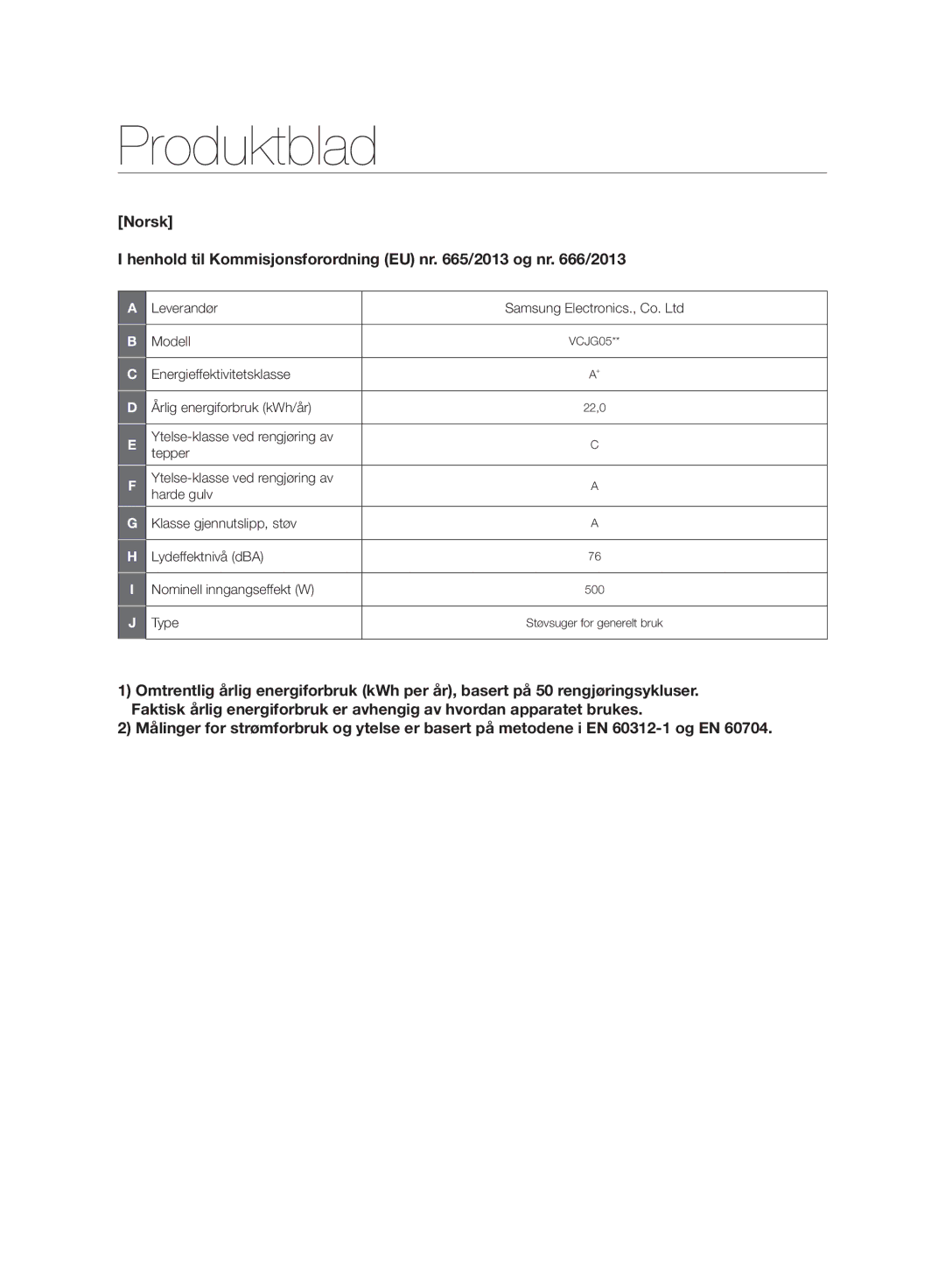 Samsung VC08QHNJGGT/EE, VC05RVNJGWQ/EE, VC24AHNJGGT/EE, VC08QHNJGBB/EE manual Produktblad 