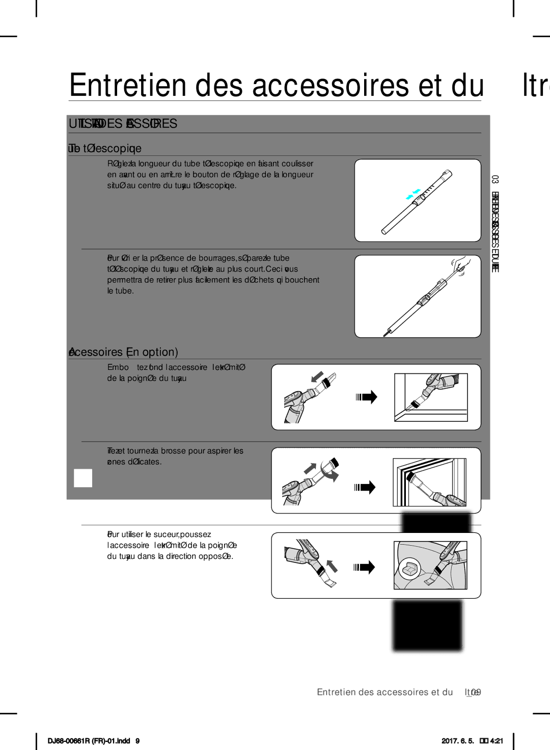 Samsung VC07RVNJGWQ/EF, VC05TVNJGBK/EF manual Utilisation DES Accessoires, Tube télescopique, Accessoires En option 