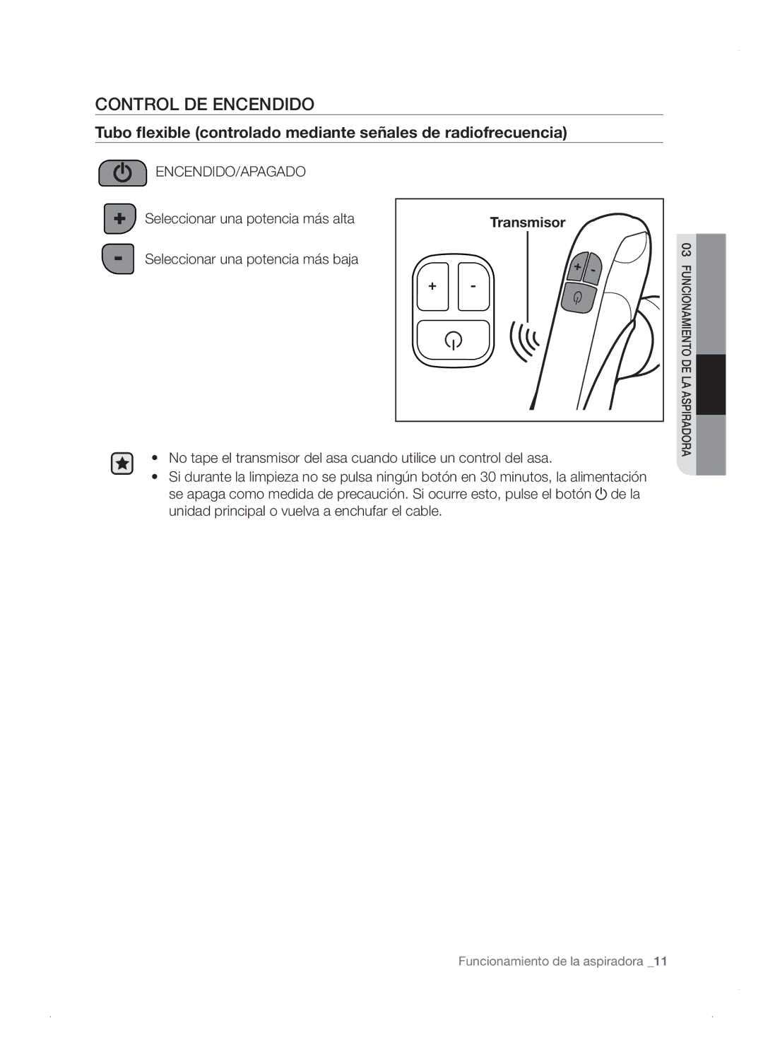 Samsung VC06H70E0HB/ET manual Control DE Encendido, Transmisor 