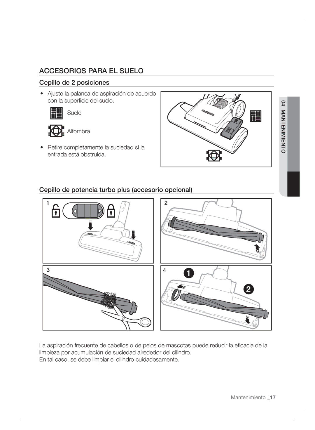 Samsung VC06H70E0HB/ET manual Accesorios Para EL Suelo, Cepillo de 2 posiciones 