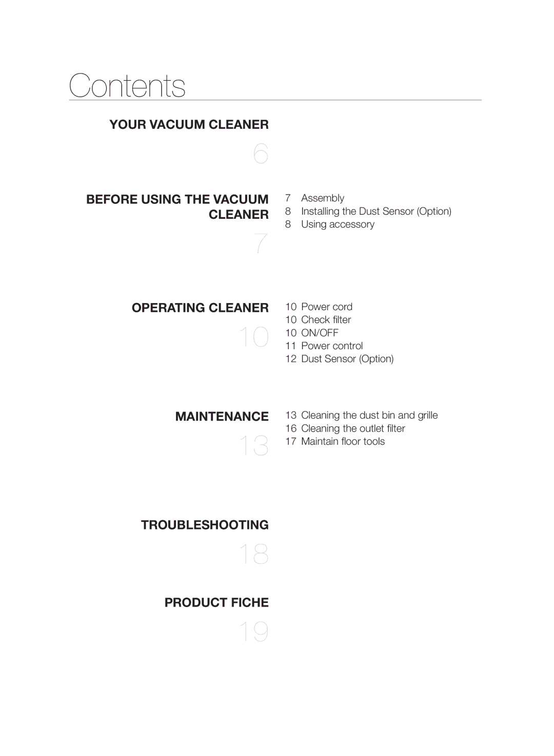 Samsung VC06H70E1HC/SW manual Contents 