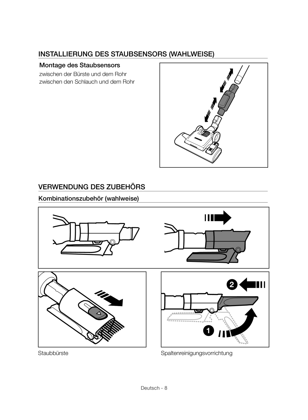 Samsung VC06H70E1HC/SW manual Installierung DES Staubsensors Wahlweise, Montage des Staubsensors 