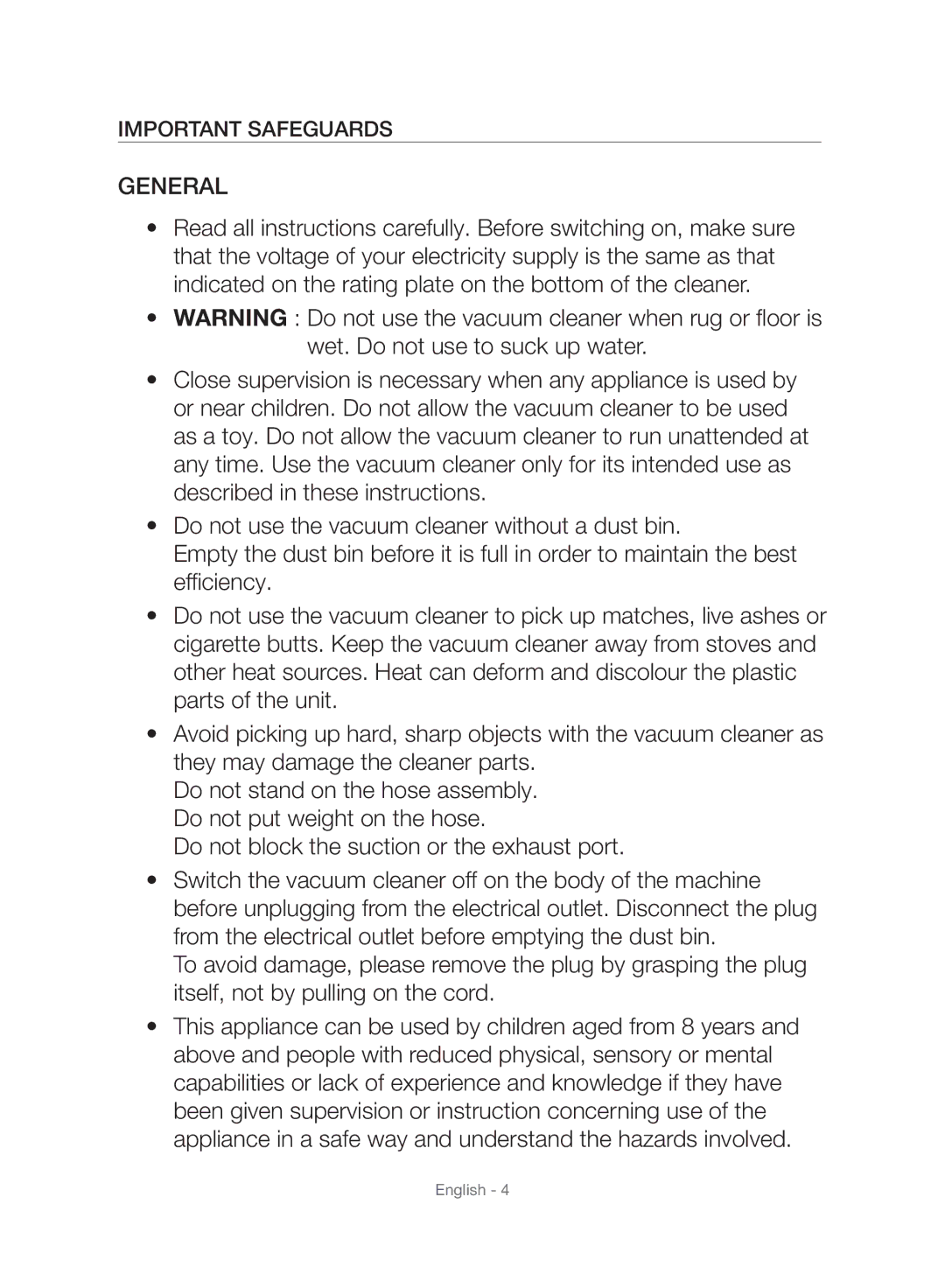 Samsung VC06H70E1HC/SW manual General, Important Safeguards 