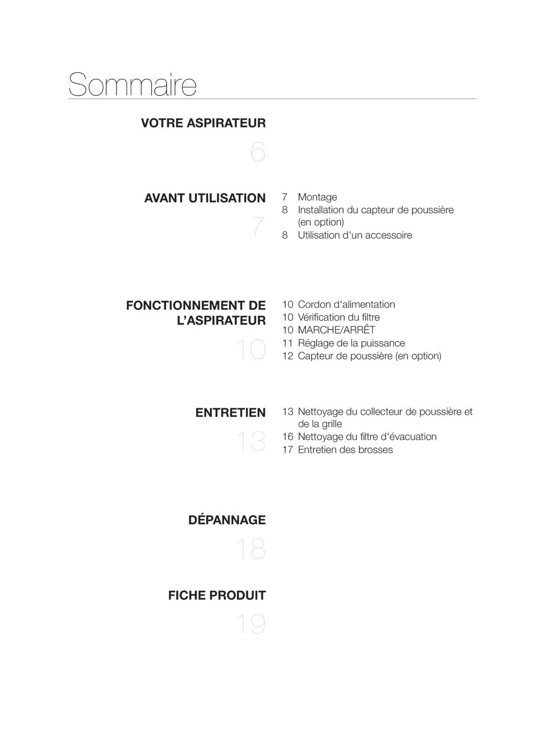 Samsung VC06H70E1HC/SW manual Sommaire, Avant Utilisation 