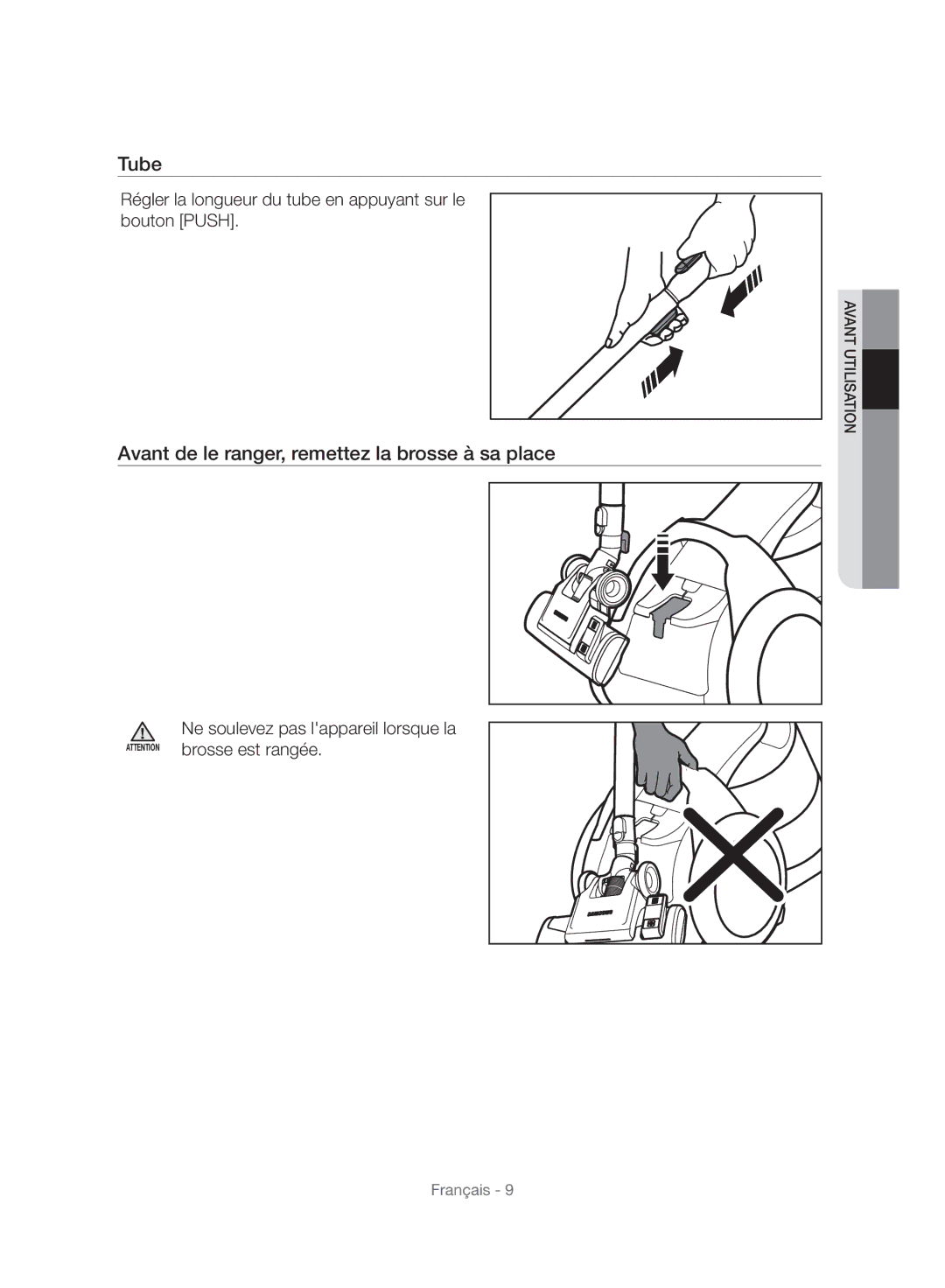 Samsung VC06H70E1HC/SW manual Tube, Avant de le ranger, remettez la brosse à sa place 