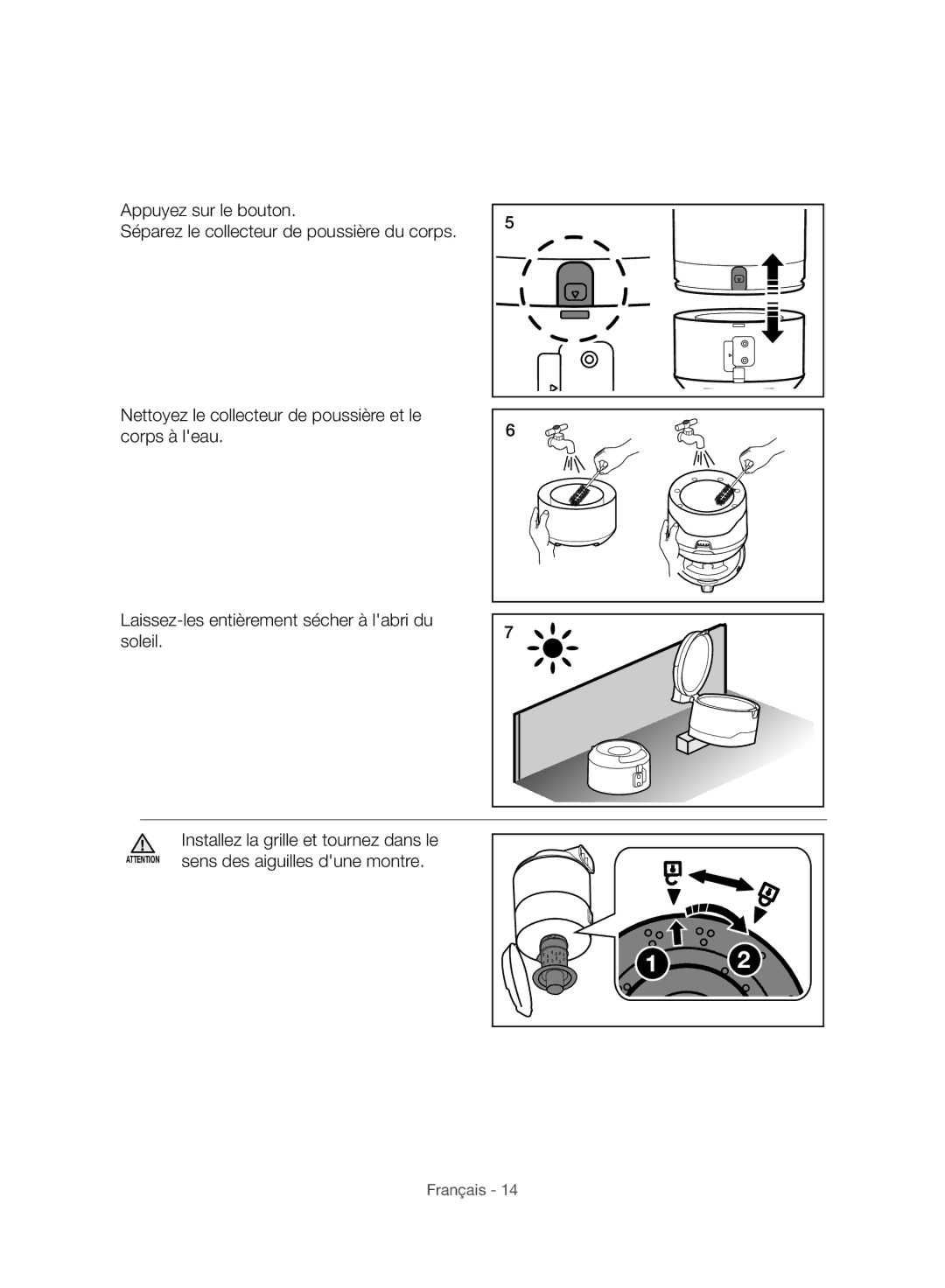 Samsung VC06H70E1HC/SW manual Installez la grille et tournez dans le 