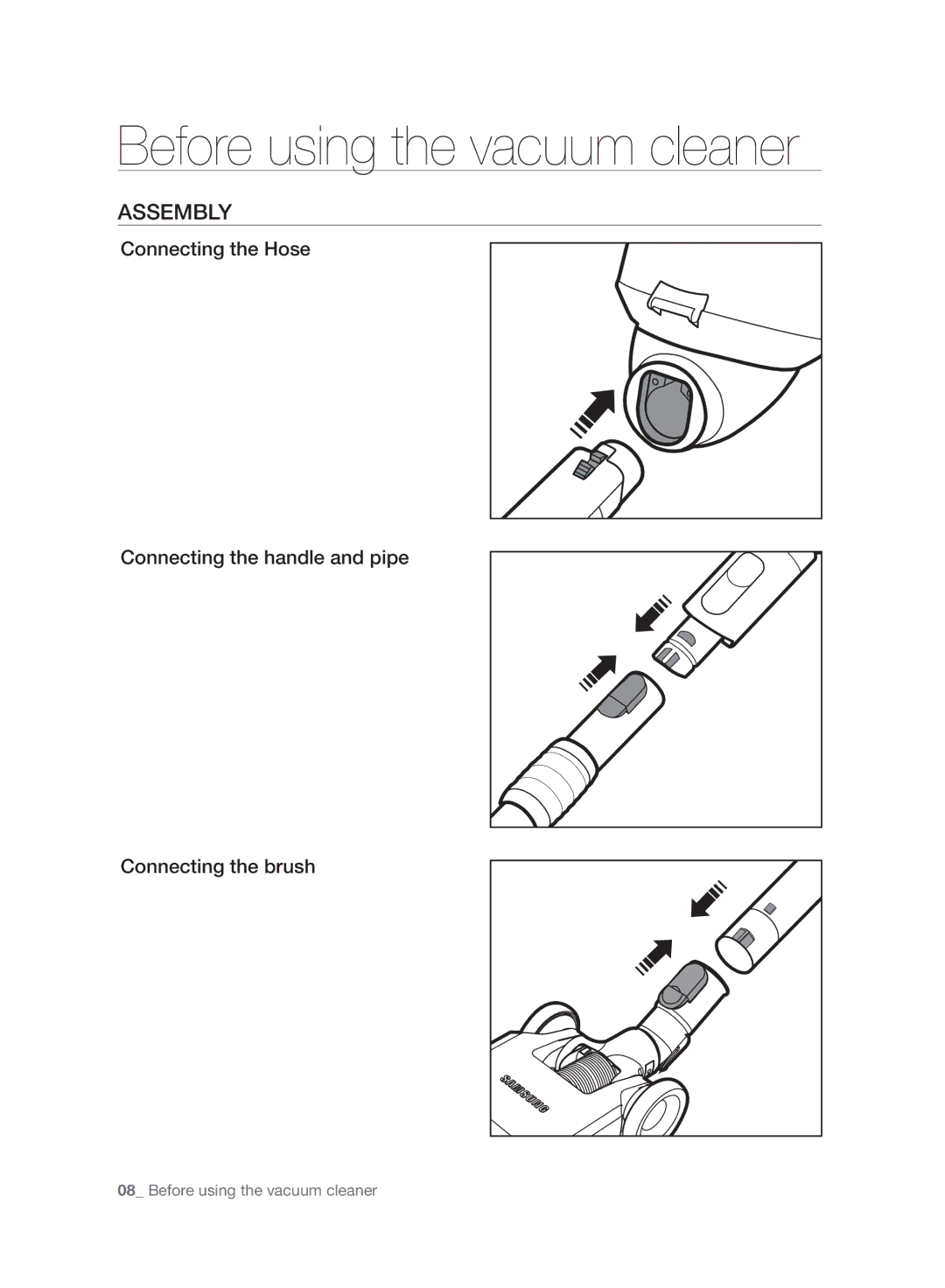 Samsung VC06H70F0HD/EE manual Before using the vacuum cleaner, Assembly 